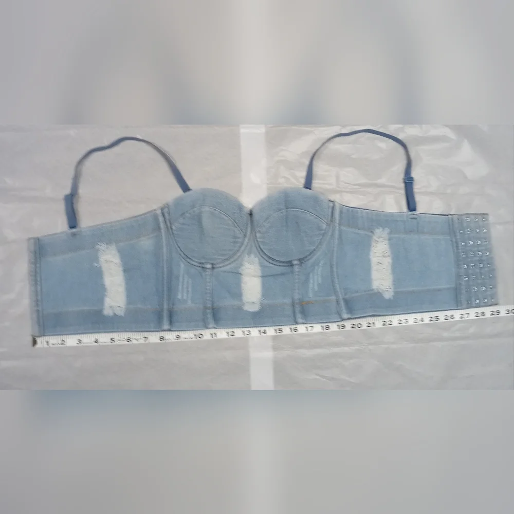 Denim Crop Corset Top Blue Jean Corset - Picture 4 of 9